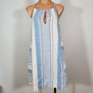 NWT Lou & Grey Blue Linen Striped Halter Dress